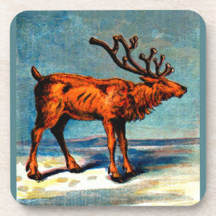 antique caribou print coaster