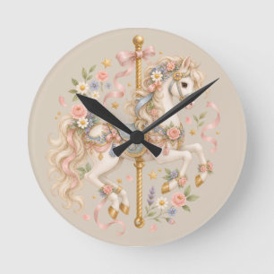 Antique Carousel Horse Cottagecore Gift  Round Clock
