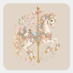Antique Carousel Horse Cottagecore Gift Square Sticker