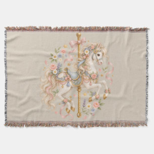 Antique Carousel Horse Cottagecore Gift Throw Blanket