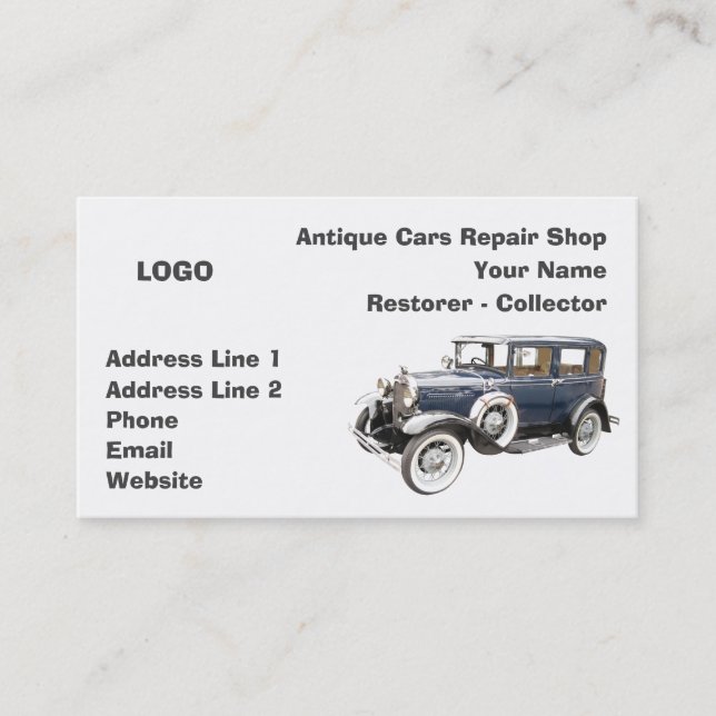 Antique Cars Repair Shop Collector Business Card (Front)