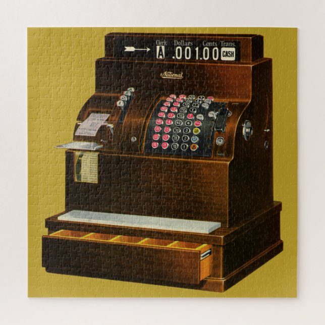 Antique Cash Register, Vintage Retail Business Jigsaw Puzzle (Vertical)