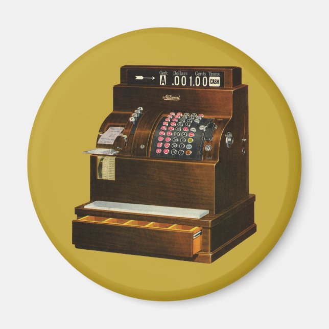 Antique Cash Register, Vintage Retail Business Magnet (Front)