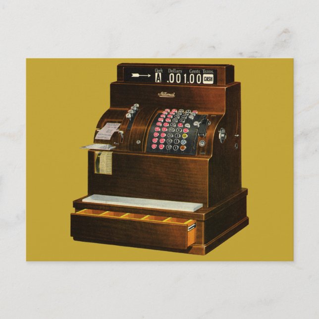 Antique Cash Register, Vintage Retail Business Postcard (Front)
