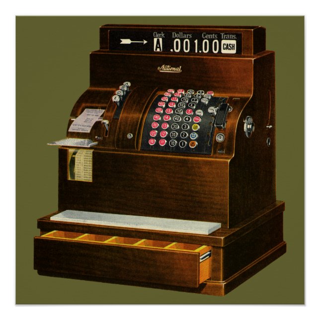 Antique Cash Register, Vintage Retail Business Poster (Front)
