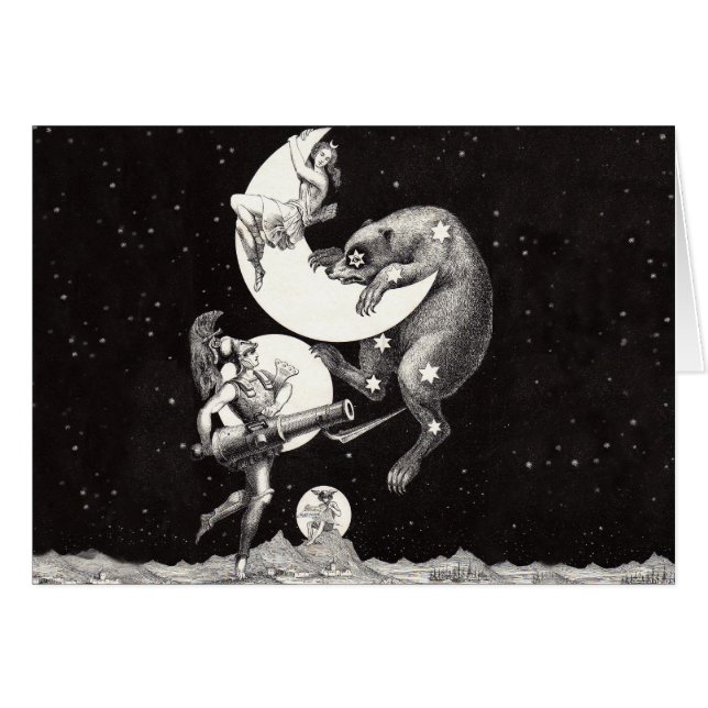 Antique Celestial Moon Goddess & Ursa Major Bear (Front Horizontal)