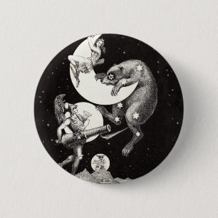 Antique Celestial Moon Goddess & Ursa Major Bear 6 Cm Round Badge