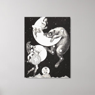 Antique Celestial Moon Goddess & Ursa Major Bear Canvas Print