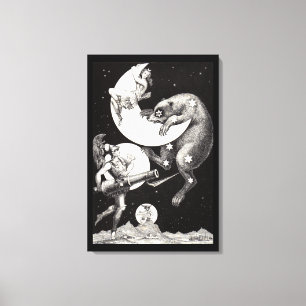 Antique Celestial Moon Goddess & Ursa Major Bear Canvas Print