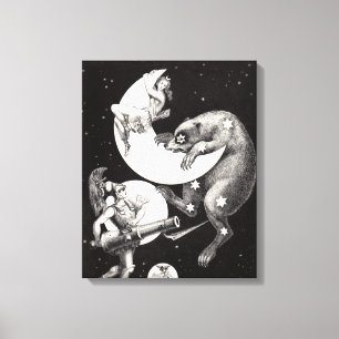Antique Celestial Moon Goddess & Ursa Major Bear Canvas Print
