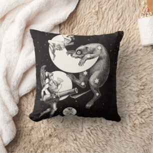 Antique Celestial Moon Goddess & Ursa Major Bear Cushion