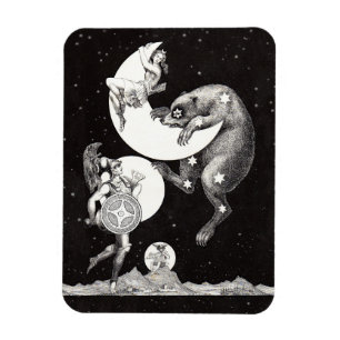 Antique Celestial Moon Goddess & Ursa Major Bear Magnet