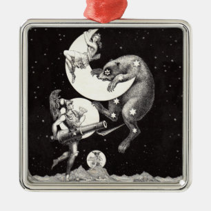 Antique Celestial Moon Goddess & Ursa Major Bear Metal Tree Decoration