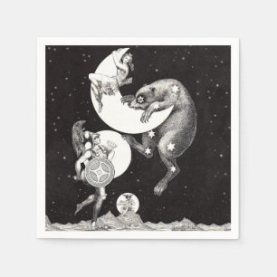 Antique Celestial Moon Goddess & Ursa Major Bear Napkin