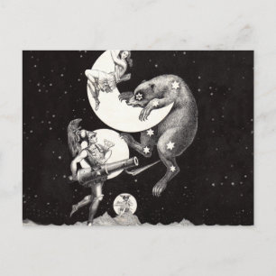 Antique Celestial Moon Goddess & Ursa Major Bear Postcard