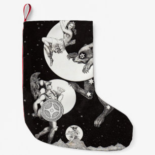 Antique Celestial Moon Goddess & Ursa Major Bear Small Christmas Stocking