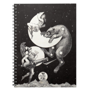 Antique Celestial Moon Goddess & Ursa Major Bear Spiral Notebook