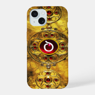 ANTIQUE CELTIC WARRIOR SHIELD RUBY GEM MONOGRAM iPhone 15 CASE