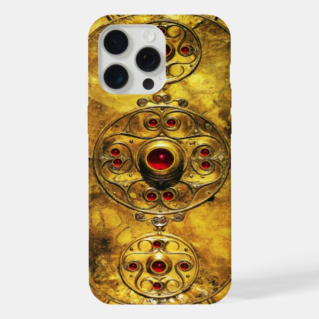 ANTIQUE CELTIC WARRIOR SHIELD WITH RUBY GEM STONES iPhone CASE (Back)