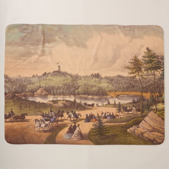 Antique Central Park #1, Distressed BG #3 Sherpa Blanket (Front (Horizontal))