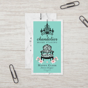 Antique Chandelier & Floral Victorian Chair Marble Business Card