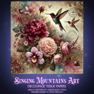 Antique Charm Hummingbirds and Flowers Decoupage Tissue Paper