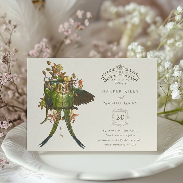 Antique Charm Parrot 'Save the Date' Invitation (Creator Uploaded)