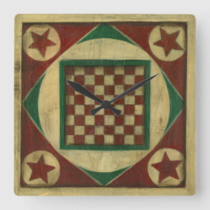Antique Chequerboard by Ethan Harper Square Wall Clock