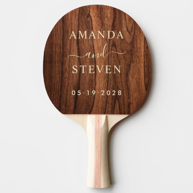 Antique Cherry Wood Couple Names with Wedding Ping Pong Paddle (Back)