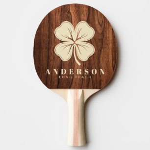 Antique Cherry Wood Four Leaf Clover with Name Ping Pong Paddle