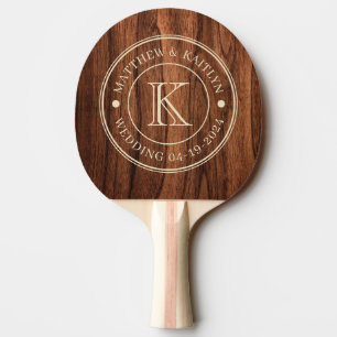 Antique Cherry Wood Wedding Monogram Ping Pong Paddle