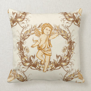 Antique Cherub Wreath Pattern Throw Pillow