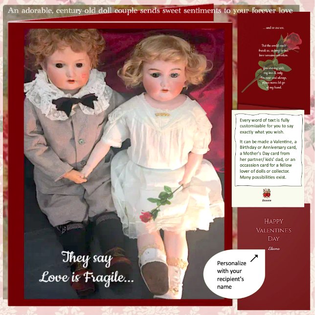 Antique Child Dolls Sweet Couple Card  (1890s antique dolls Brin and Charlotte send your heartfelt Valentines/Birthday/Anniversary wishes 🌹)