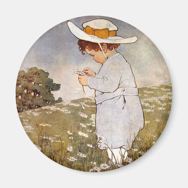 Antique Child Picking Daisies Bessie Pease Gutmann Magnet (Front)