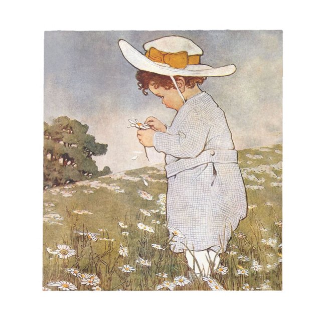 Antique Child Picking Daisies Bessie Pease Gutmann Notepad (Front)