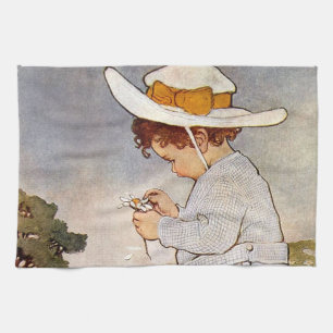 Antique Child Picking Daisies Bessie Pease Gutmann Tea Towel