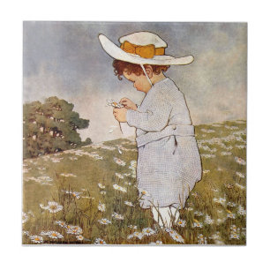 Antique Child Picking Daisies Bessie Pease Gutmann Tile