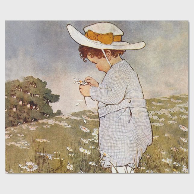 Antique Child Picking Daisies Bessie Pease Gutmann Wrapping Paper (Flat)