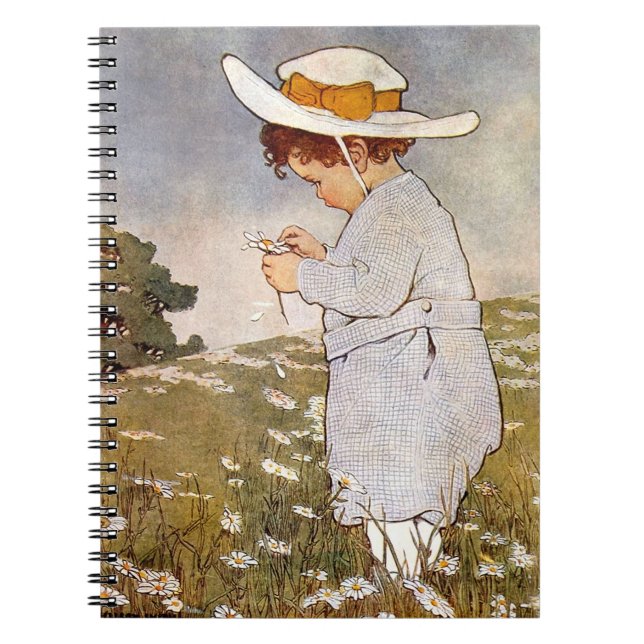 Antique Child Picking Daisies Flowers Notebook (Front)