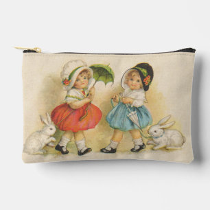 Antique Children Rabbit Easter Art Accessory Pouch