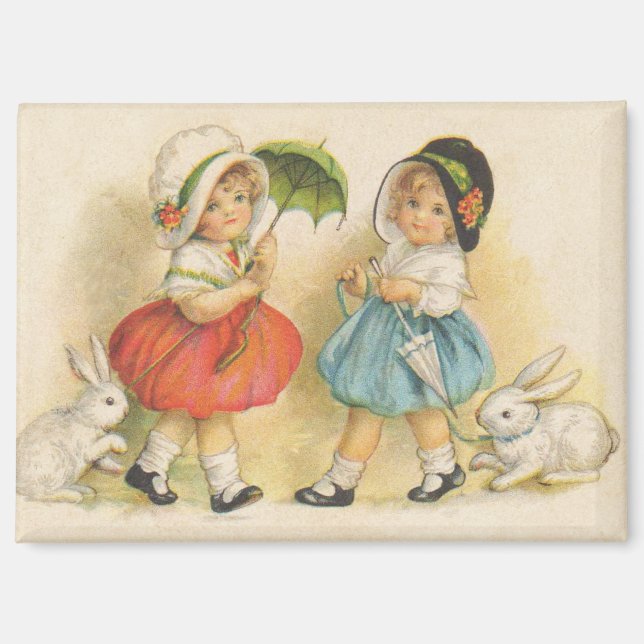 Antique Children Rabbit Easter Art Magnet (Front)