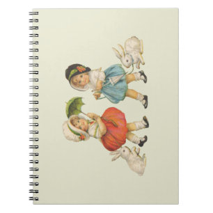 Antique Children Rabbit Easter Art Spiral Notebook