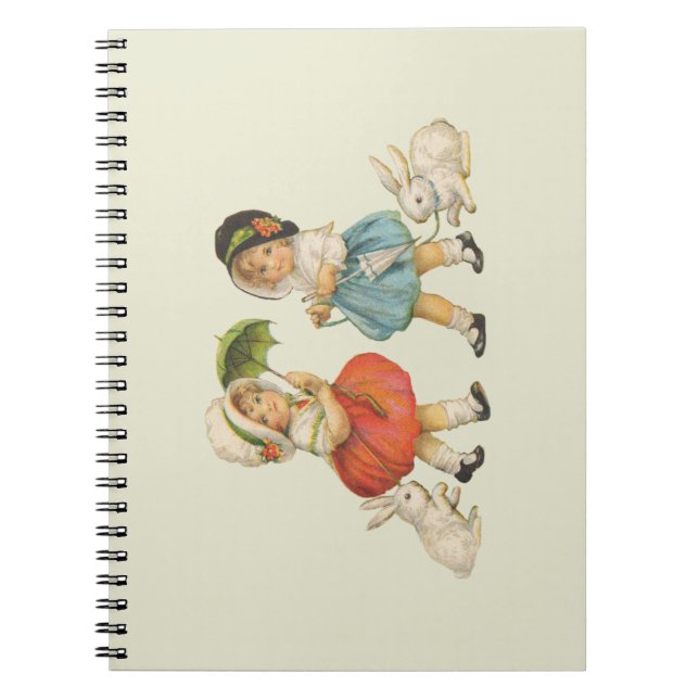 Antique Children Rabbit Easter Art Spiral Notebook (Front)