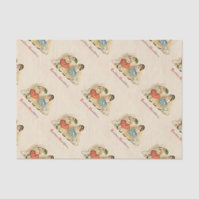 Antique Children Rabbit Easter Art Tissue Paper (Front)