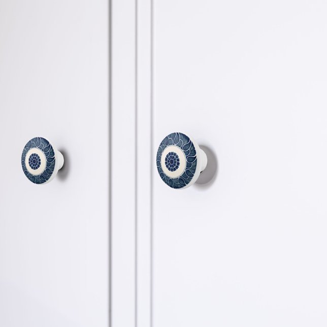 Antique Chinese Blue and White Leaf Pattern Ceramic Knob (Creator Uploaded)