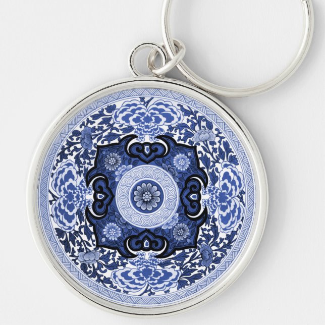 Antique Chinese Blue & White Mandala Key Ring (Front)