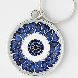 Antique Chinese Blue & White Mandala Key Ring