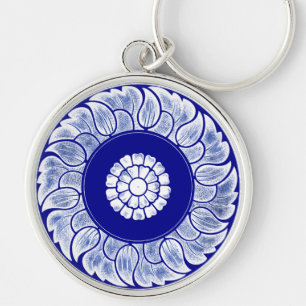 Antique Chinese Blue & White Mandala Key Ring