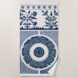 Antique Chinese Blue White Porcelain Pattern Beach Towel