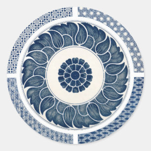 Antique Chinese Blue White Porcelain Pattern Classic Round Sticker